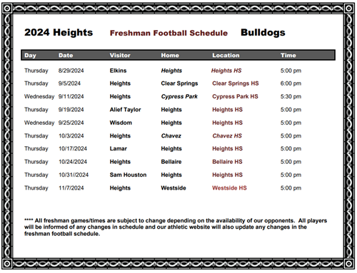 Freshman Football Schedule